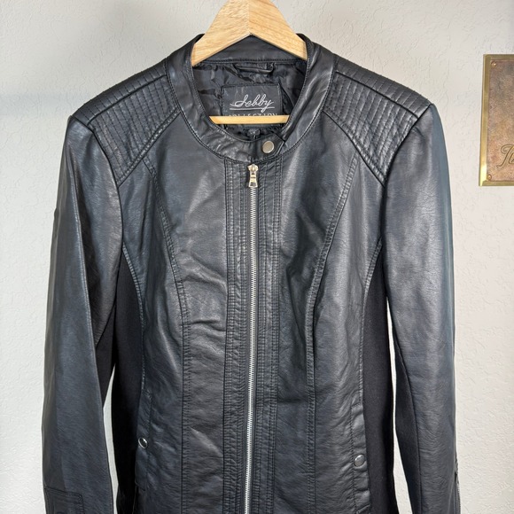 Hebby Collection Jackets & Blazers - Sebby Collection Black Faux Leather Moto Jacket Quilted Zip Front Women L G
